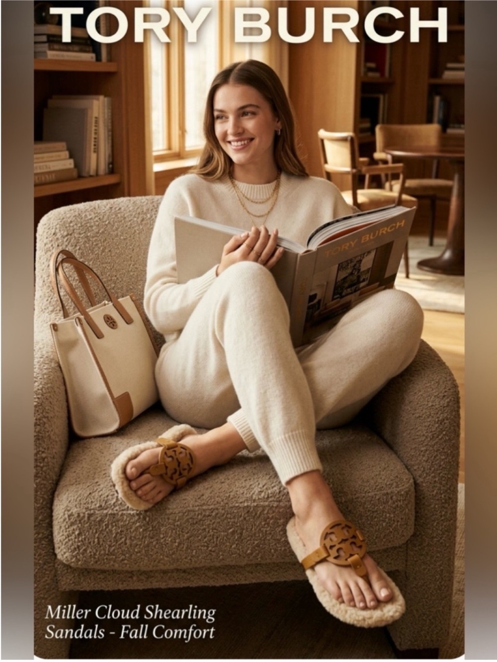 Brand New in Box ~ Tory Burch Miller Cloud Shearling Sandals ~ Size 8
